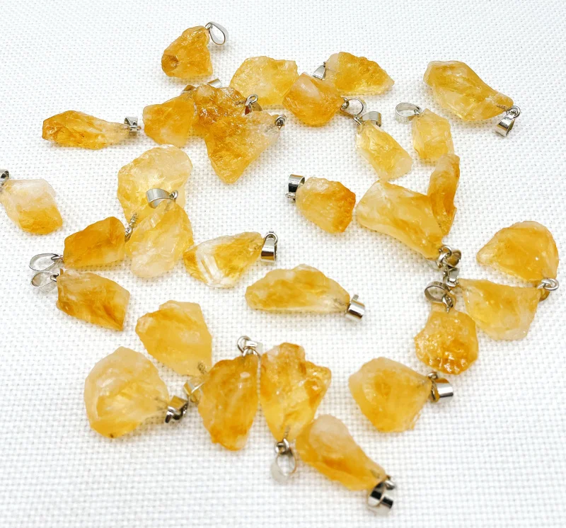 Wholesale Good Quality Natural Gemstone Yellow Cyrstal Irregular Shape Pendant For Jewelry Making Necklaces Free Shipping 25Pcs