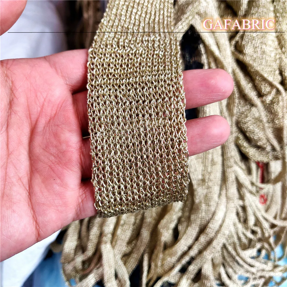 4cm Wide Knitted Gold Thread Mesh Webbing Hollow Braided Webbing Fabric Sewing Lace Trim 1 Yard