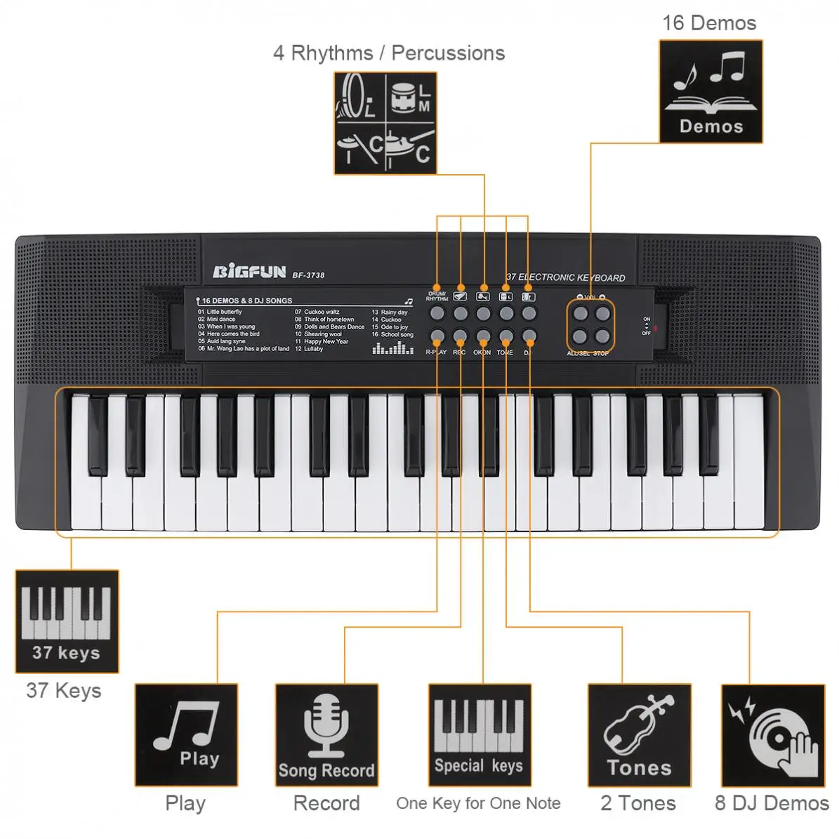 37 Keys Electronic Organ Digital ABS Keyboard Piano Musical Instrument KidsToy with Microphone electric piano for kids children