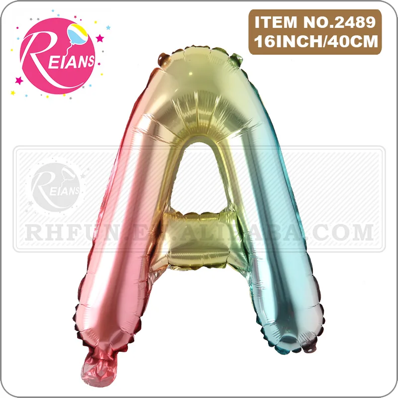 16 inch gradual rainbow color small fresh style Alphaberic letter number aluminum foil balloon birthday party decorations ballon