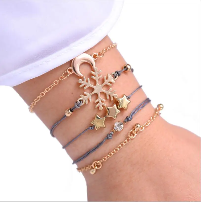 رائعة ندفة الثلج نجمة القمر سوار مجموعة البوهيمي الذهب الفضة اللون سوار اكسسوارات الحفلات موضة المرأة مجوهرات S2256 #5