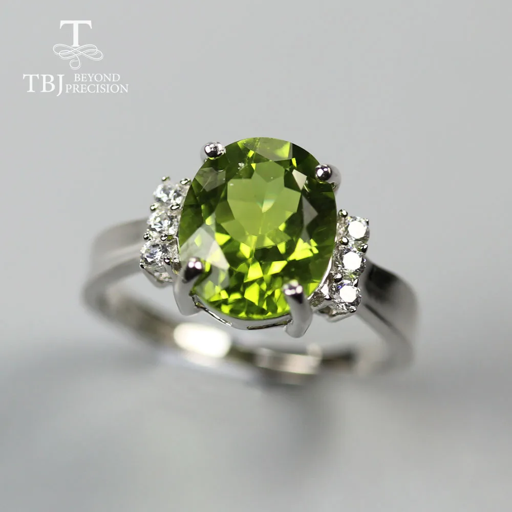 Natural  Peridot Ring oval 9*11mm 3.9ct natural green gemtone fine jewelry 925 sterling siver for women nice gift