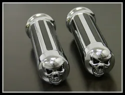 1'' 25mm Chrome SKULL Handlebar HAND GRIPS For Kawasaki Vulcan VN 500 800 900 1500 1600 2000 Cruiser Custom