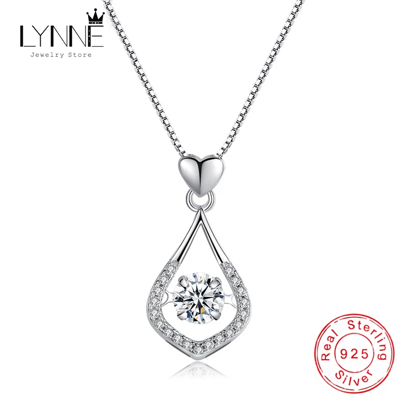 New 925 Sterling Silver AAA Zircon Heart Water Drop Pendants Necklaces CZ Pebble Dance Choker Neck Women Clavicle Chain Jewelry