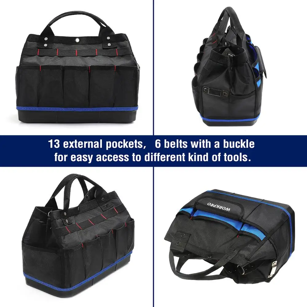 WORKPRO-Bolsa de almacenamiento de herramientas, kit de herramientas de boca ancha de 15 pulgadas, 1680D, impermeable, organizador de herramientas