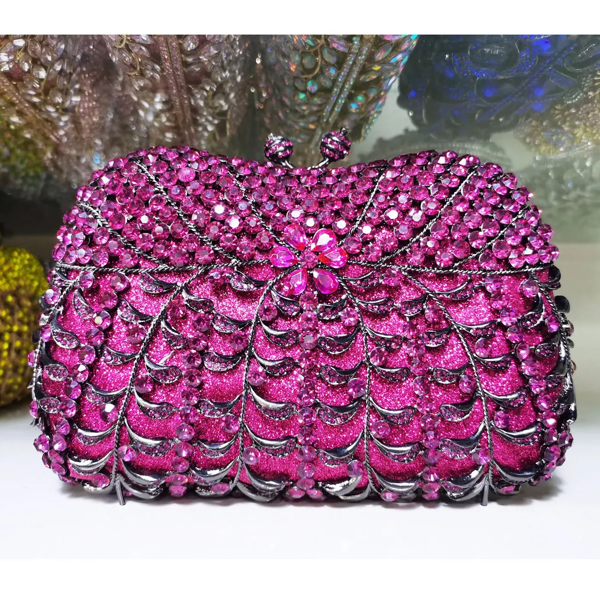 Purple Luxury Box Flap Evening Bags Fashion Crystal Clutch Bags Women Purse Wedding Prom Pochette Female Handbags SM102