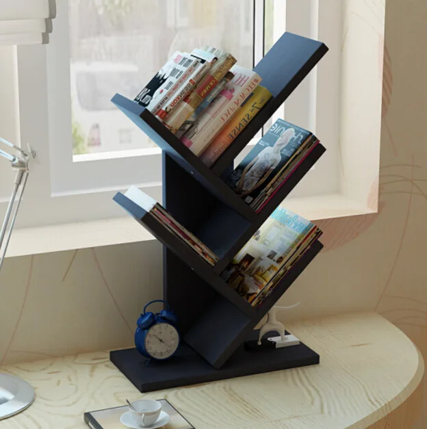 Bookshelf Desk Creative Study Bookcase Tree Shaped Furniture Decor Book Rack Multi-grid Storage Shelf Wooden Display Shelf