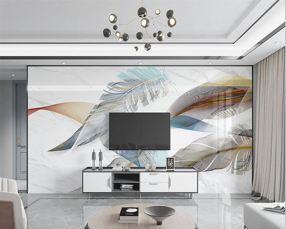 

Beibehang пользовательские абстрактные линии современный минималистский перо джаз белый мрамор фон обои обои домашний декор