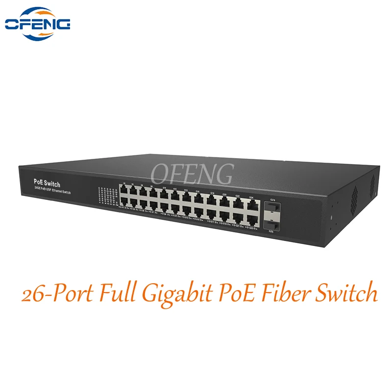 26 port Full Gigabit POE System Smart Ethernet Switch 24*POE + 2*SFP port 802.3af/at total 400W，For IP Camera/Wireless AP/CCTV