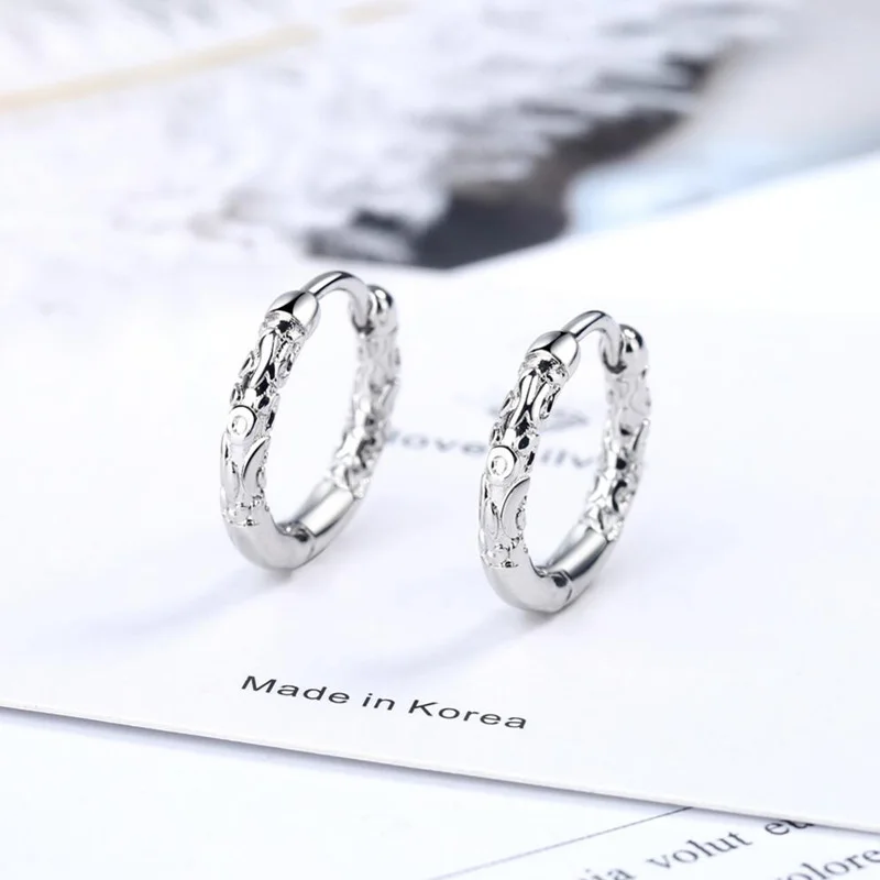 New Trendy Pattern Black Gold Hoop Earrings For Women Men Jewelry 925 Silver Earring Chic Unisex Party Accessories Gifts KOFSAC