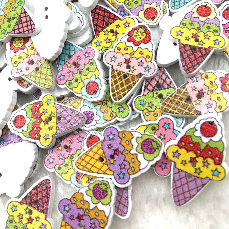 50pcs Mix Ice cream Cartoons Wood Sewing Buttons Scrapbooking WB375