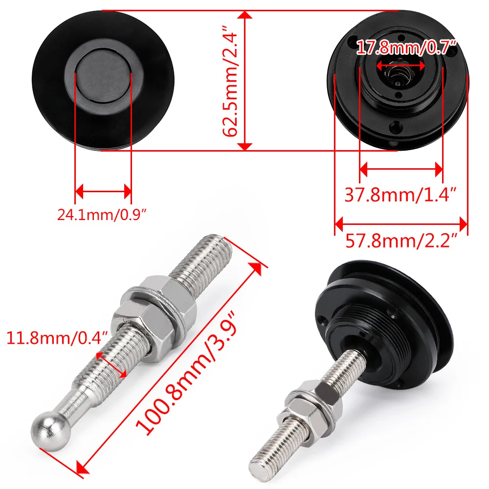 VR - Universal Black Push Button Billet Hood Pins Lock Clip Kit Car Quick Latch New Engine Bonnets Red VR-HP31BK