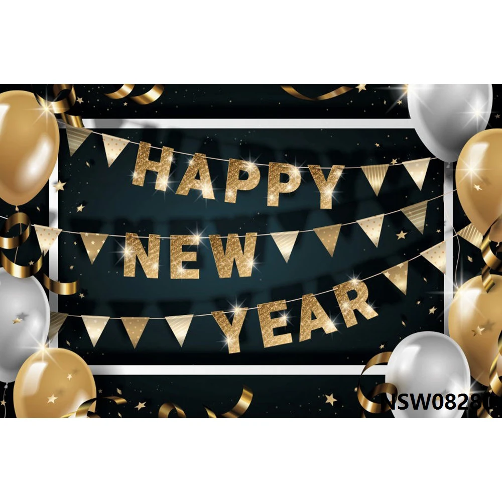 

Nitree 2022 Happy New Year Background Christmas Fireworks Flashing Balloon Photography Background Vinyl Mobile Phone