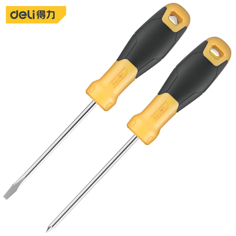 deli 2pcs Shank Slotted Flat Head Cross Head Hand Tools Screwdriver Screw Driver Precision Electrician Repair Hand Tools Kit