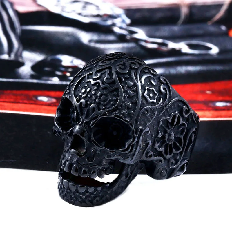 Beier 316L stainless steel ring hot sale punk biker skull man Classic Garden Flower Skull ring fashion jewelry  LLBR8-071R