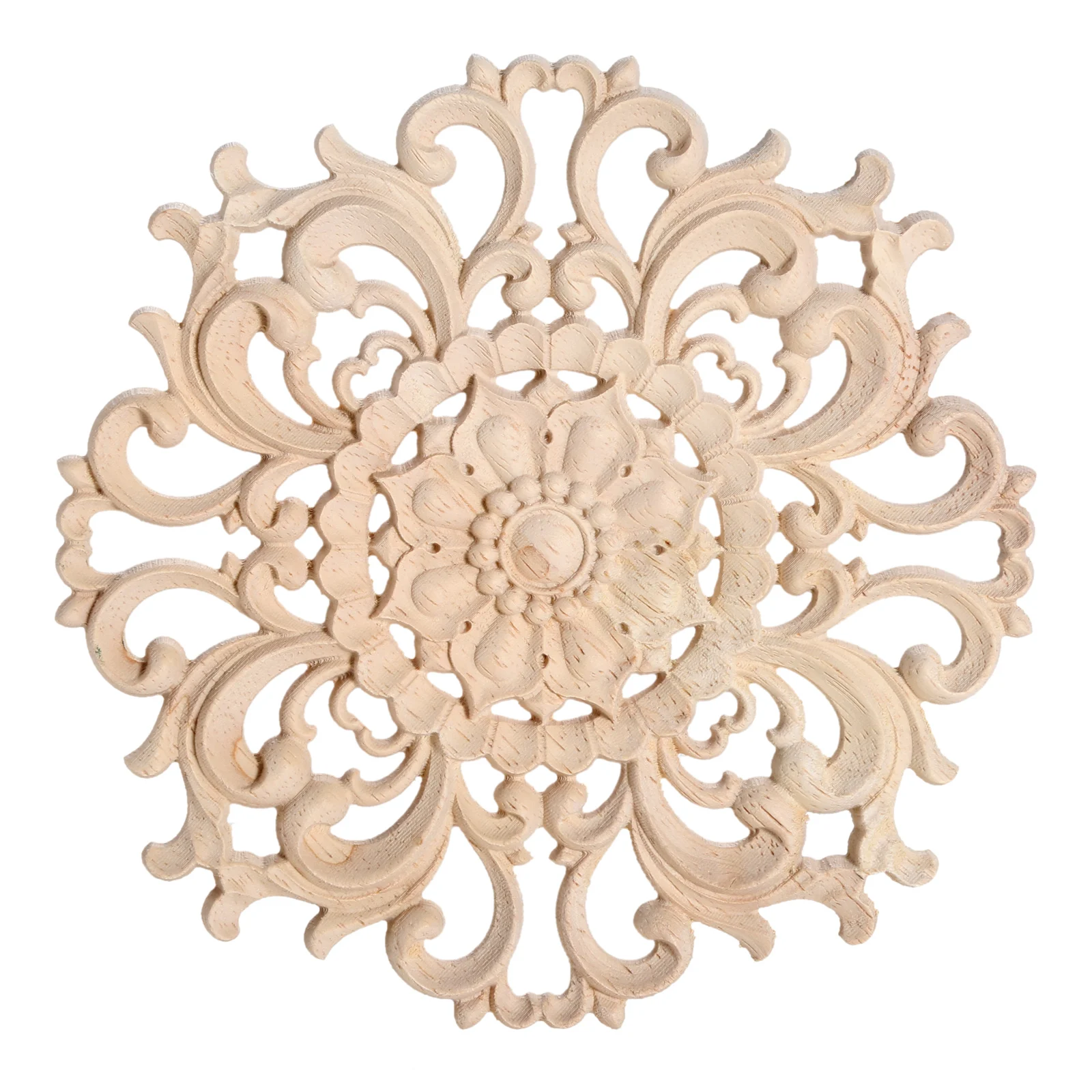 1pc Round Flower Wood Carving Decal Unpainted Disc Onlay Decor Door Furniture Symmetrical Court European Style 10cm 3D Disc image 4
