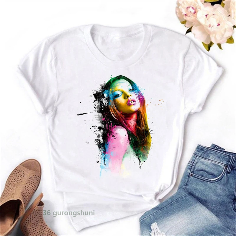 Fashion new t-shirt ladies watercolor goat girl print female t shirt summer casual retro cute girl tees tops dropshipping