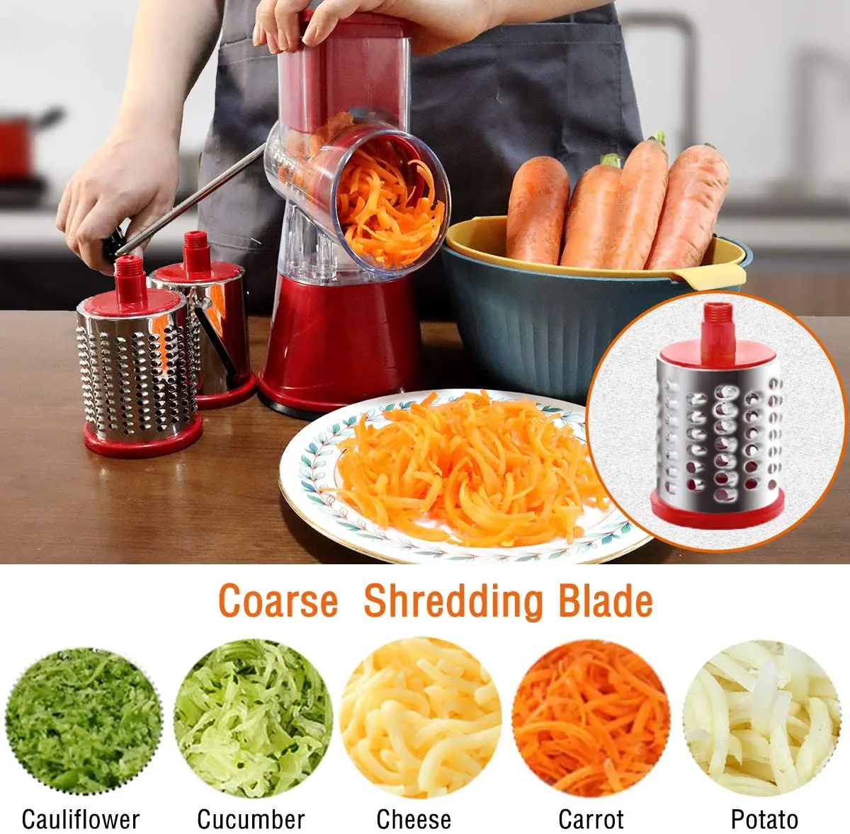 Multifunctional rotating vegetable grater, vegetable cutter, fruit machine, potato cutter, kitchen chopper gadget