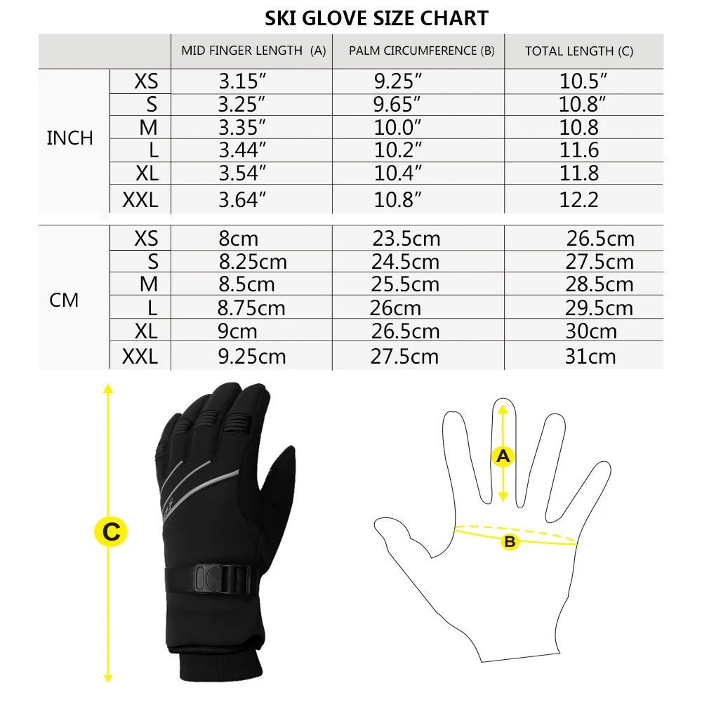 MOREOK Ski Gloves 3M Warm Full Finger Touch Screen Winter Cycling Gloves Reflect Bike Glove Windproof Motorcycle Glove Men Women