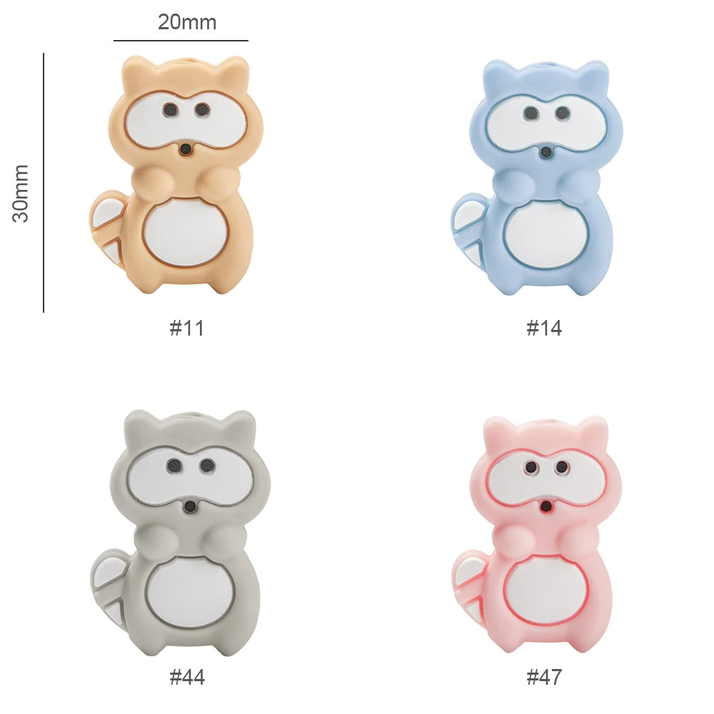 น่ารัก-Idea 10Pcs ซิลิโคน Raccoon สัตว์การ์ตูนนุ่มพยาบาล Teether Baby ผลิตภัณฑ์ของเล่น Chewable อาหาร Grade Teething Handmade DIY