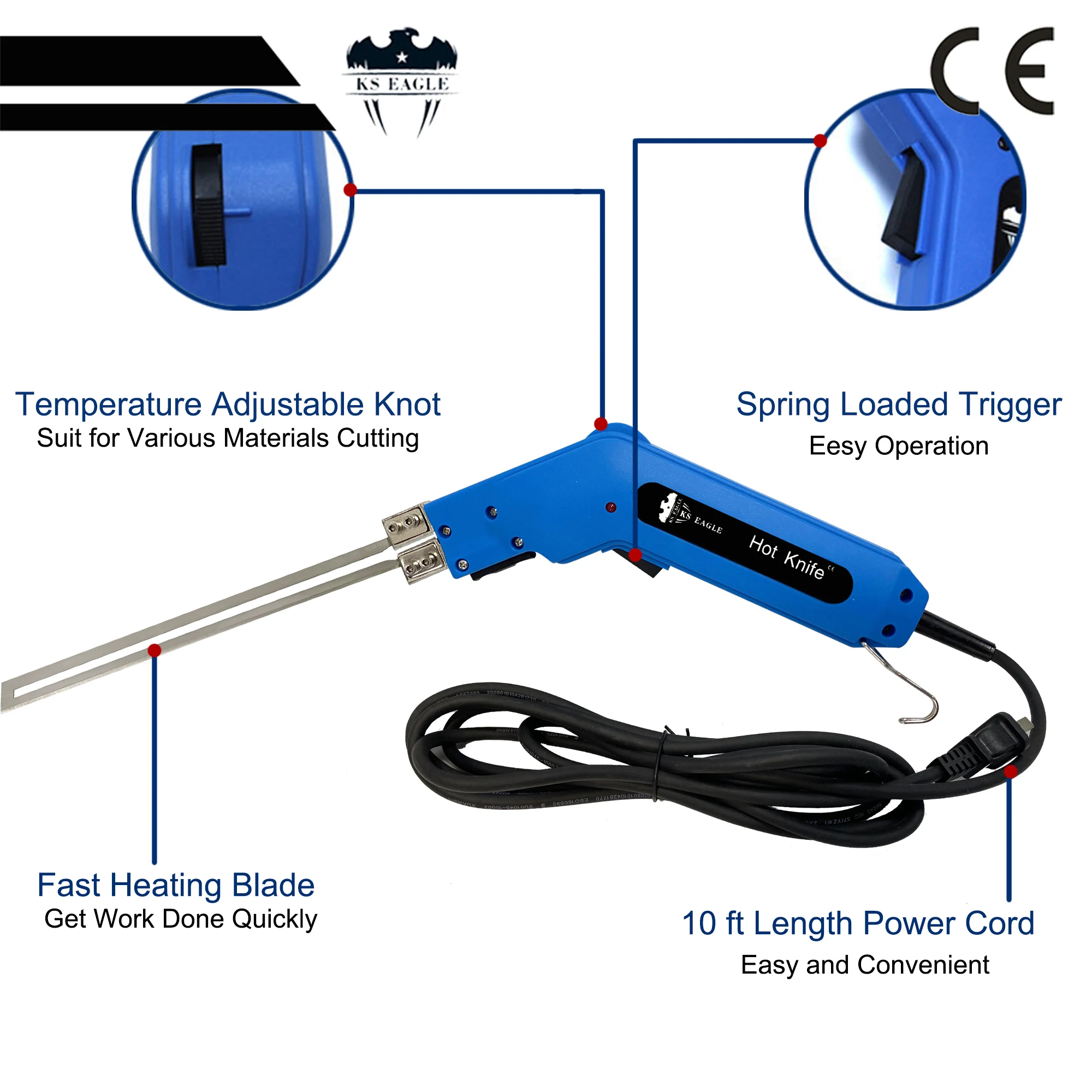 KS EAGLE Electric Hot Knife-Pro Foam Cutter Styrofoam Cutting Tool Kit- with Blades and Accessories,250W 110V