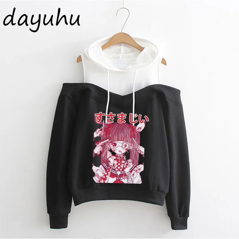 Y2k Goth Anime Hoodie Aesthetic Women Sweatshirt Gothic Punk Grunge Streetwear Ladies Gothic Top Manga Harajuku Clothes Female