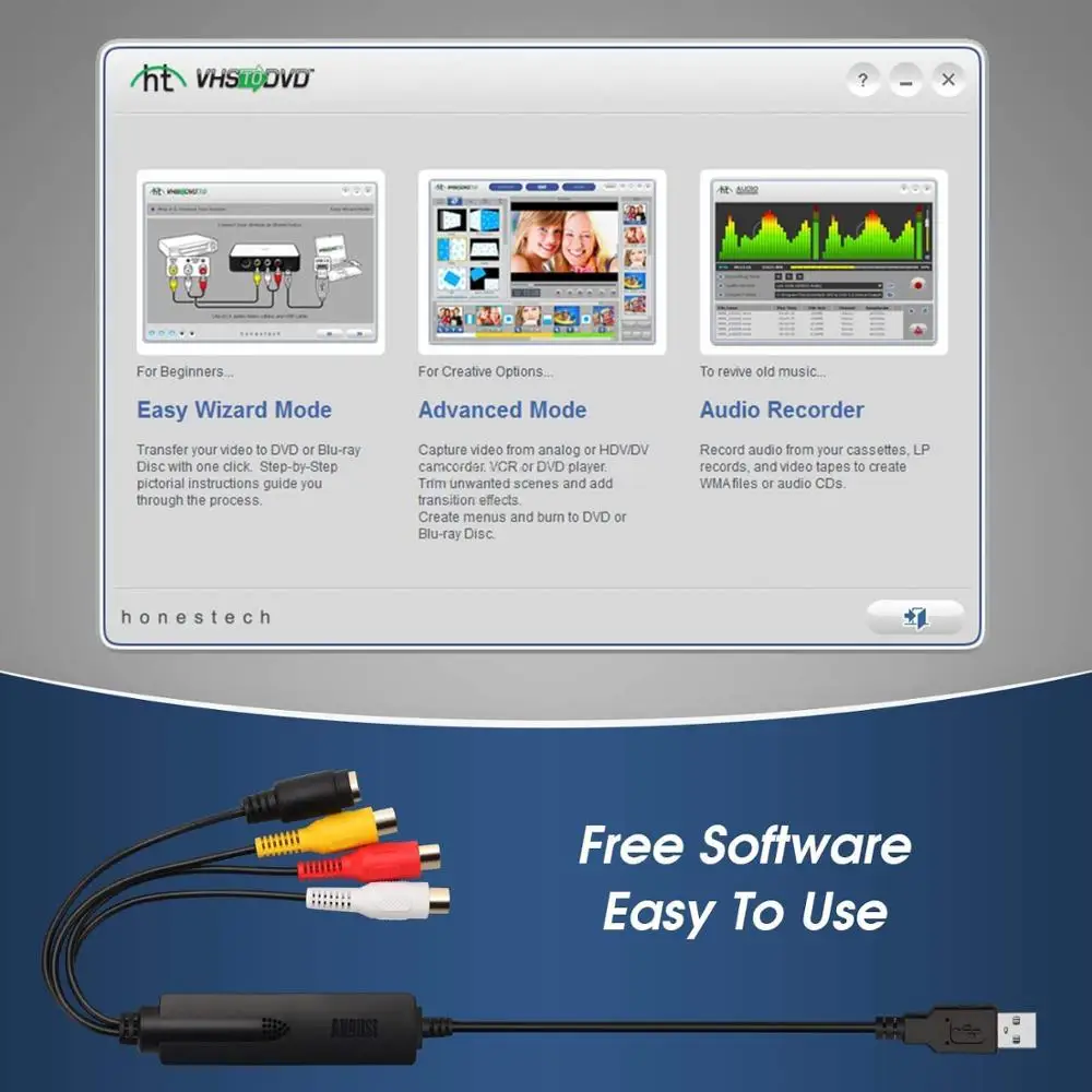 August VGB350 USB Video Capture Card VCR to DVD Converter VHS Home Videos to PC Audio Grabber for Windows