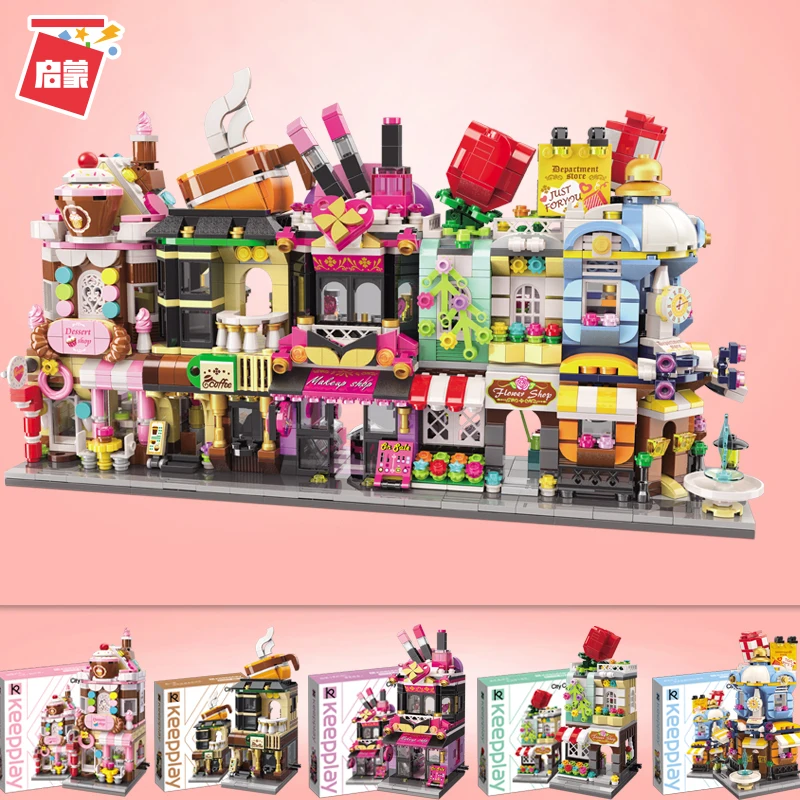 DIY City Street View Building Blocks City Flower Makeup Shop Coffee Store Model Architectures Educational Toys For Chilren gifts