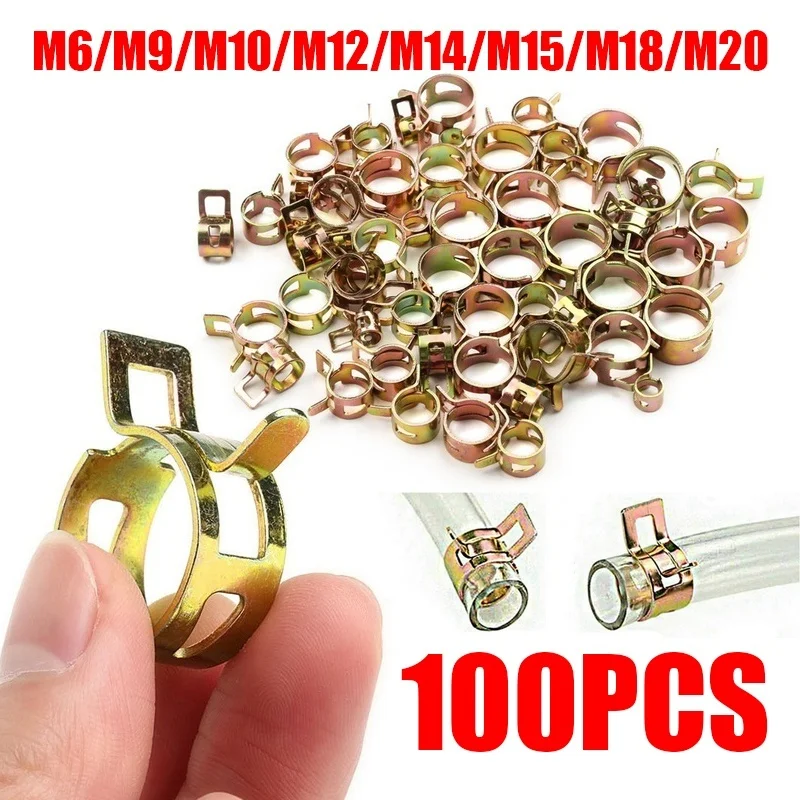 100PCS 6-20mm Spring Clip Fuel Line Hose Water Pipe Air Tube Clamps Fastener Assortment Kit