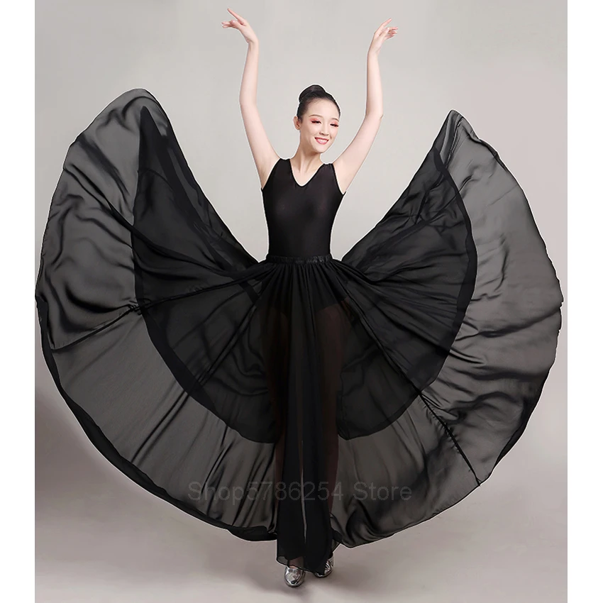 Spanish Flamenco Dance Dress 9Colors Women Gypsy Big Swing Skirts 360 540 720 Degree Dancing Ballroom Chiffon Belly Vestidos