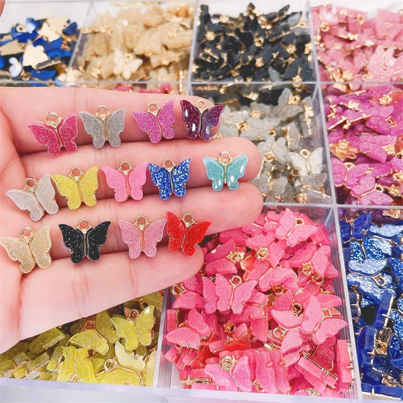 Peixin-ジュエリー作り用の蝶の形をしたペンダント,金メッキのジュエリーアクセサリーピース/セット,色付きのチャーム 1