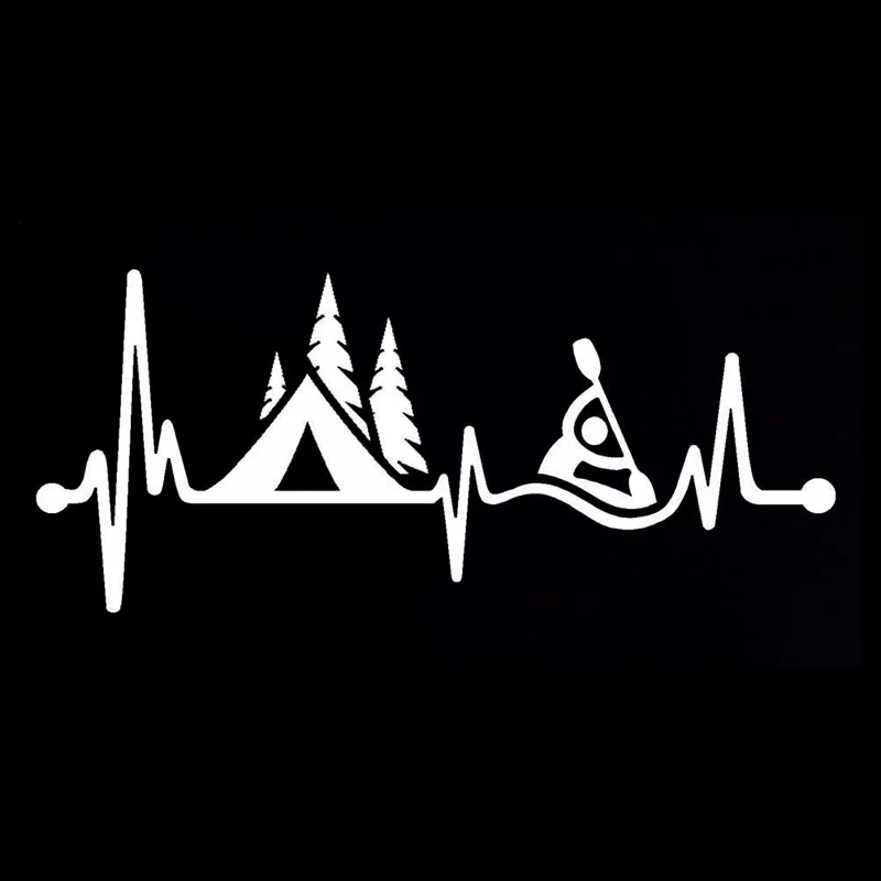 Camping Tent Kayak Heartbeat Vinyl Black/Silver Motorcycle Car Sticker Decal JDM Car Sticker DIY Car Styling Auto Accessories