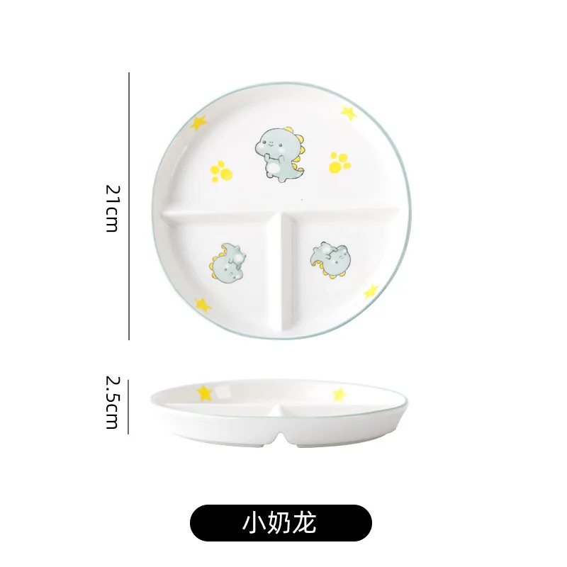 Kids Plate Cute Ceramic Divide Dinnerware Cartoon Winnie The Pooh Dinosaur Dividing Plate Kawaii Snack Plates Tableware