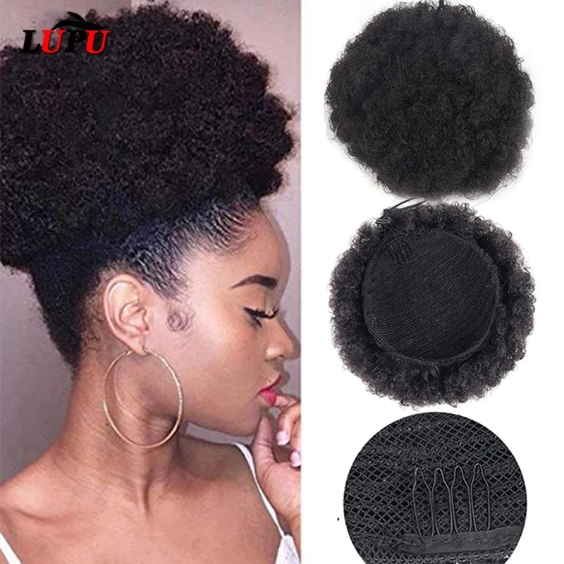 LUPU syntetyczny Scrunchie Chignon Hairpiece włosy kręcone Afro kucyk sznurek naturalne sztuczne włosy kok dla kobiet żaroodporne