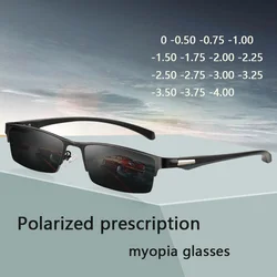 Alloy glasses frame Square Polarized Sunglasses Men Anti-glare Minus Lens Prescription Sunglasses Diopter 0 -0.5 -0.75 To -6.0