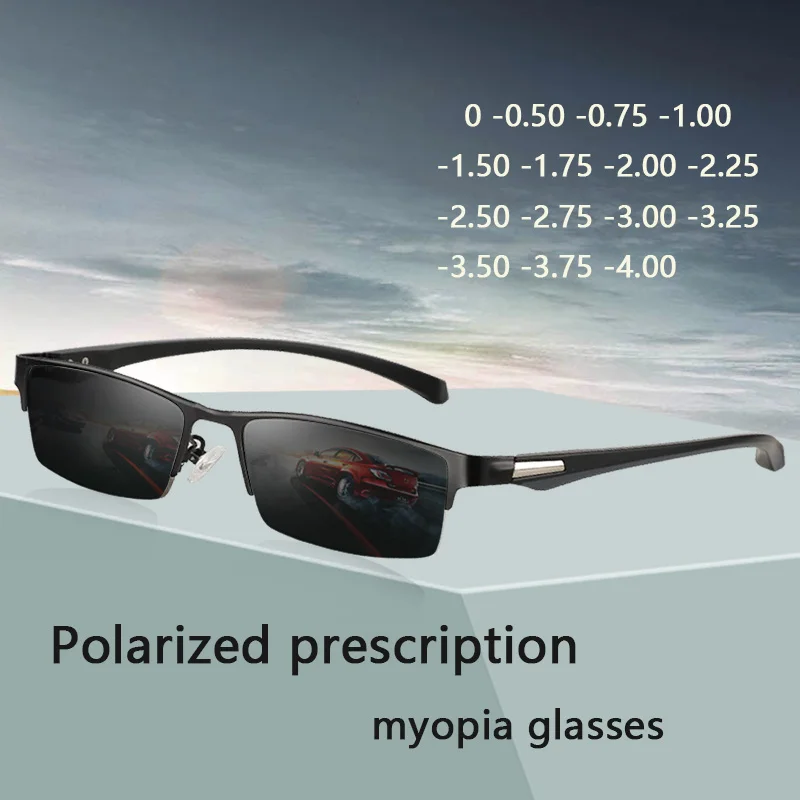 Aluminiowe oprawki do okularów Kwadratowe okulary przeciwsłoneczne z polaryzacją Męskie przeciwodblaskowe okulary przeciwsłoneczne z minusowymi soczewkami Dioptrii 0 -0,5 -0,75 do -6,0