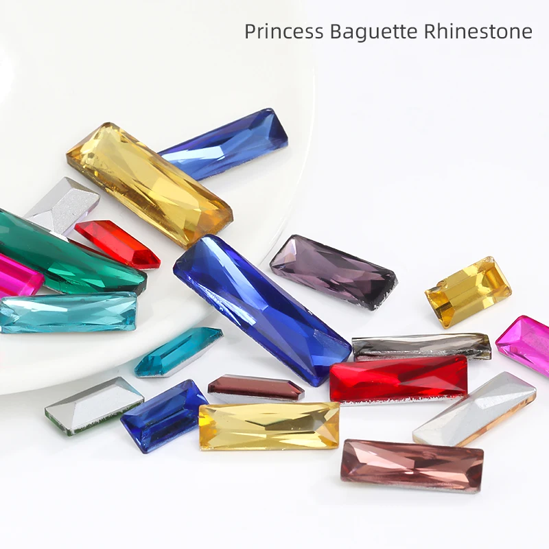 Multiple Color Princess Baguette Glass Accessories Clothing Rhinestone Cell Phone Patches Pointback Rhinestone Accessory