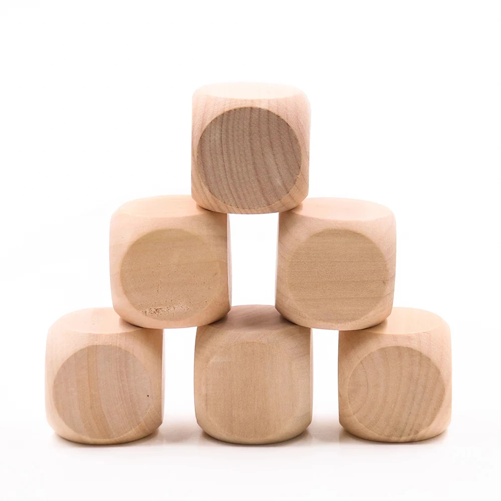 Dados de cubo de madera en blanco de 6 lados para fiesta familiar, juegos de mesa DIY, impresión, grabado, juguetes para niños, 10 unids/lote por