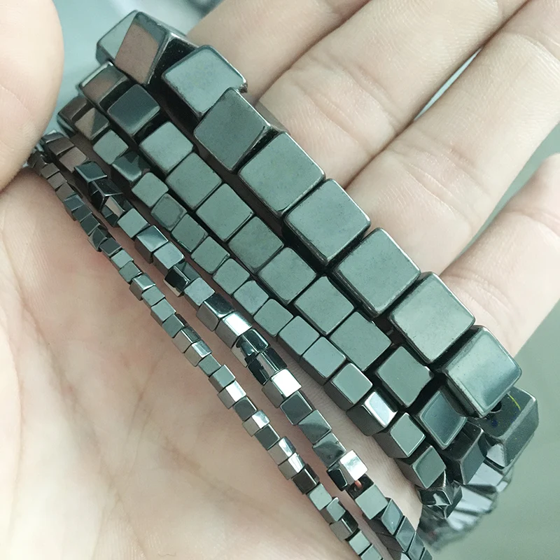 WLYeeS Right-angled square Black Hematite Beads Natural Stone Spacer Loose Beads for DIY Jewelry Handmade Making Finding 2~10mm