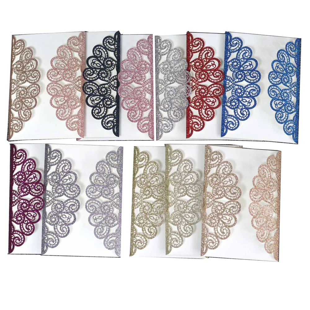 

100pcs Laser Cut Hollow Wedding Invitations Multicolor Glitter Covers Business Birthday Party Invited Cards