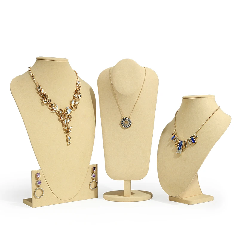 Necklace Display Stand Beige Microfiber Portrait Necklace Pendant Mannequin Window Props Jewelry Necklace Stand