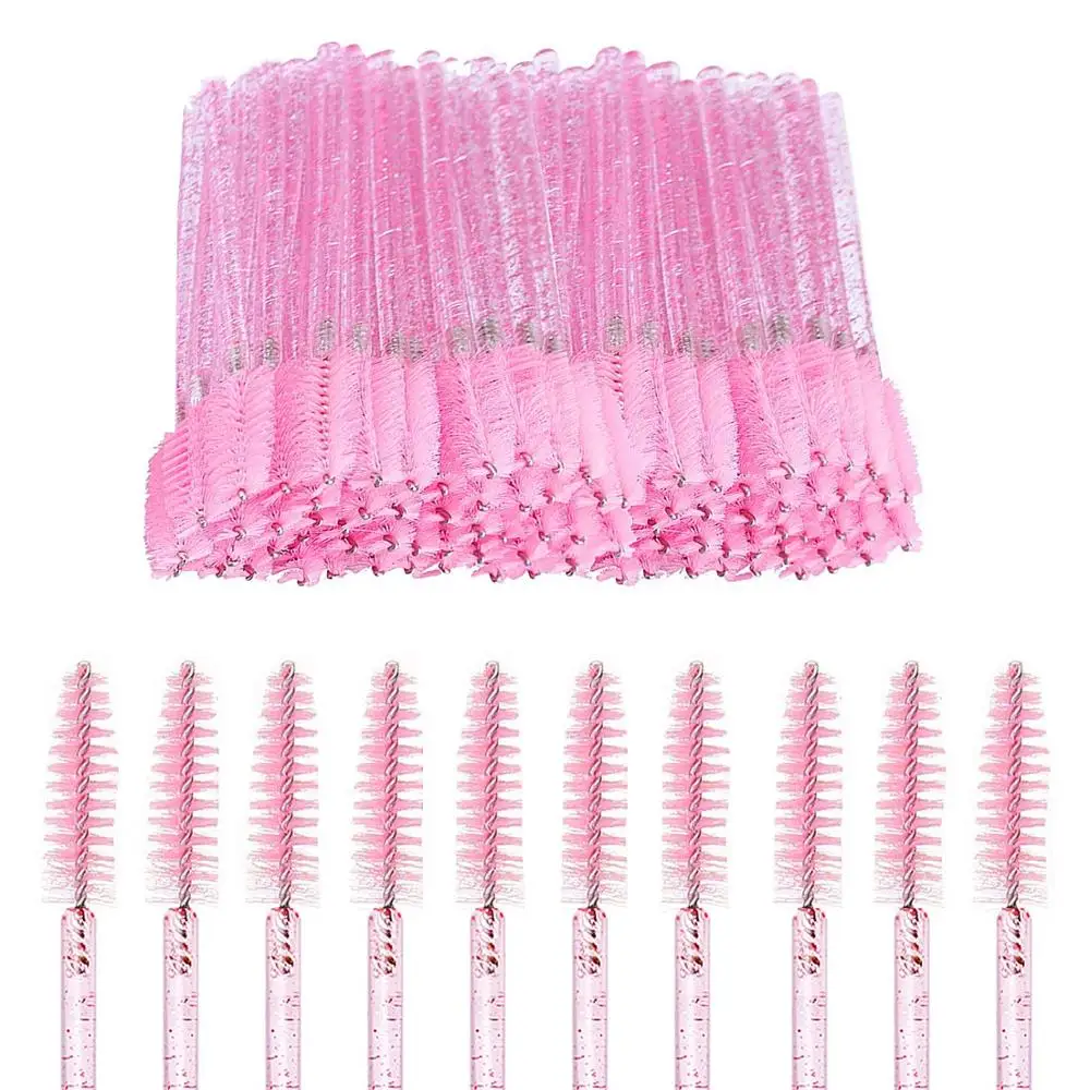 150 sztuk jednorazowe pałeczki kryształowe lokówki szczotka Mascara brwi Spoolers grzebień Glitter szczotka do rzęs Baby Pink