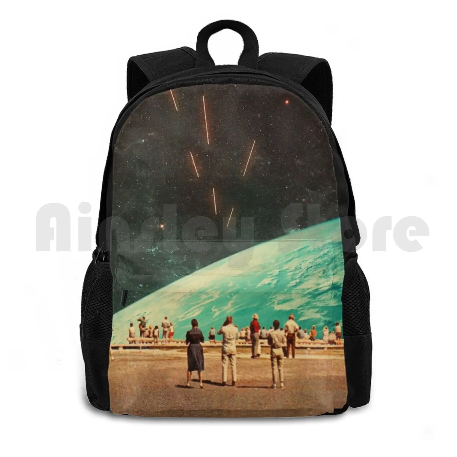 The Others Outdoor Hiking Backpack Waterproof Camping Travel Vintage Retro Surreal People Space Universe Waiting Coming Planet