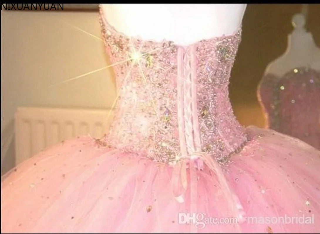 Vestido de baile de tul con cuentas, vestido de quinceañera rosa, largo hasta el suelo, para graduación, nuevo diseño