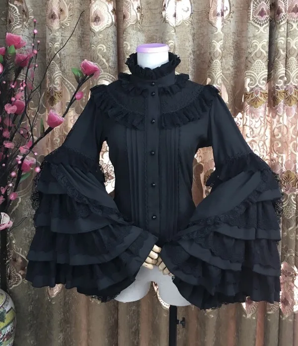 Lolita Tea Party Trumpet Sleeve Cute Elegant Chiffon Retro Stand Collar Shirt victorian shirt loose gothic lolita shirt loli cos