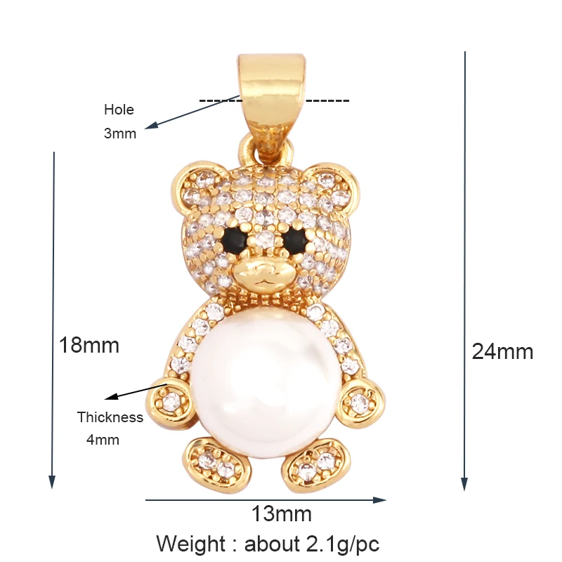 Cute Bear Charm Pendant in Gold Colour , Pearl Cubic Zirconia CZ Paved , Jewelry Necklace Bracelet Making Wholesale Supplies M85