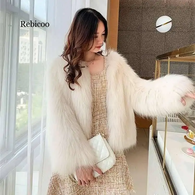 new fake fur coat female short paragraph long sleeves slim slim Korean Faux Rabbit Fur Jacket Loose Winter Coat Women