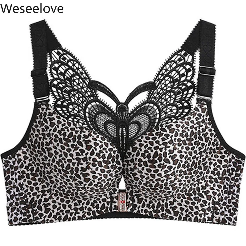 

Weseelove Leopard Push Up Bralette Plus Size Bras for Women Sexy Seamless Underwear Super Size Bra Front Closure Lingerie M25-1