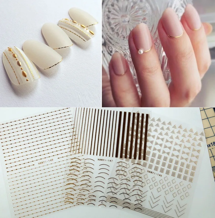 

Gold 3D Nail Sticker Curve Stripe Lines Nails Stickers Gradient Adhesive Striping Tape Nail Foil Nail Art Stickers Decals Silver