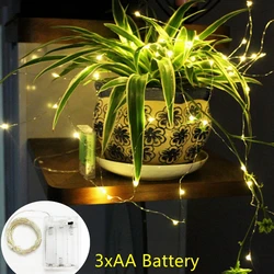 3xAA Battery Box LED Copper Wire String Lights 5M/10M Lanterns Christmas Wedding Room Camping Decoration Warm White Fairy String